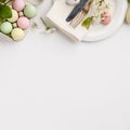Easter composition on white backgrount, top view Royalty Free Stock Photo