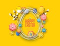 Easter concept banner flyer colorful eggs rabbit abstract background texture