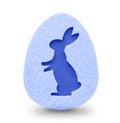 - Easter concept, blue rabbit silhouette on a blue Easter felt egg insulated on white