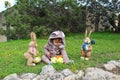 One year baby boy playing on the grass in rabbit suit Royalty Free Stock Photo