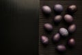 Easter concept painted eggs on black background and red for holiday with place for text dark egg Royalty Free Stock Photo