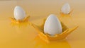 Easter concepth with eggs falling to yellow paint pool. 3d illustration Royalty Free Stock Photo