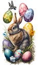 easter conceptual conceptual image. happy Easter. rabbit made with cyan illustration for frame arts and design, generative ai Royalty Free Stock Photo
