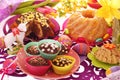 Easter confectionery on festive table