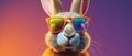 Easter cool bunny with sunglasses on colorful background. Generative AI