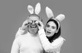 Easter couple. Smiling happy spring couple looking camera. Royalty Free Stock Photo