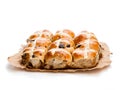 Easter cross buns and sultanas isolated on white background Royalty Free Stock Photo