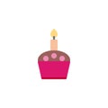 Easter cupcake with candle flat icon