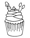 Easter cupcake outline vector illustration. Coloring page