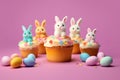 Easter cupcake with pink wrapped cream and Easter eggs for festive kids party Generative AI Royalty Free Stock Photo