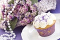 Easter Cupcake with Purple Decorations Royalty Free Stock Photo