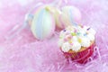 Easter Cupcake with sprinkles and Easter Eggs Royalty Free Stock Photo