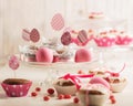 Easter cupcakes decorated with pink candy, paper eggs and ribbon Royalty Free Stock Photo