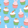 Seamless pattern with Easter-themed cupcakes. Vector graphics. Royalty Free Stock Photo