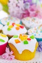 Easter cupcakes with spring flowers