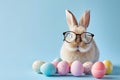 Easter cute bunny colored eggs on isolated background