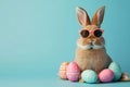 Easter cute bunny colored eggs on isolated background