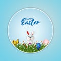 Easter cute buny with easter colorful easter egg and green ground Royalty Free Stock Photo