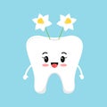 Easter cute tooth with narcissus accessory dental icon isolated on background. Royalty Free Stock Photo