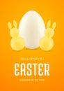 Easter 3d greeting card chicken egg tiny rabbit bauble holiday design template realistic vector illustration