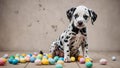 Easter Puppy. A funny little puppy that looks like he just painted eggs