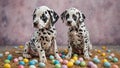 Easter Puppy. A funny little puppy that looks like he just painted eggs