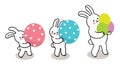 Easter day, Three bunny and colorful eggs hand draw cartoon cute vector.