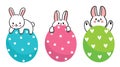 Easter day, Three bunny and colorful eggs hand draw cartoon cute vector.