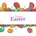 Easter Day banner background template with Colorful Painted Easter Eggs and space for your text.Vector illustration Royalty Free Stock Photo