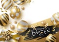 Easter day design of gold eggs and giftbox on white background vector illustration Royalty Free Stock Photo