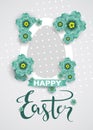 Easter day greeting card design with blossoms flowers, vector