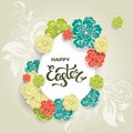 Easter day greeting card design with blossoms flowers, vector