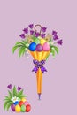 Easter decoration in closed umbrella with flowers, eggs and bunnies Royalty Free Stock Photo