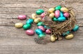 Easter decoration. Colorful chocolate eggs