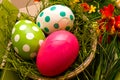 Easter decoration - colorful eggs in the basket