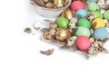 Easter decoration colorful eggs and birds feather