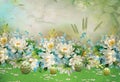 Easter decoration with colorful watercolor eggs personalized with flowers, for photos in photo studio