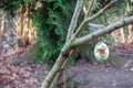 Easter decoration for the Easter holiday, a decorative Easter egg hanging from a tree in the patio Royalty Free Stock Photo