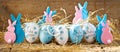 Easter decoration eggs cute bunny. Happy Easter. Vintage style t