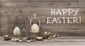 Easter decoration eggs nest birdcage vintage text Royalty Free Stock Photo
