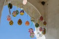 Easter decoration of hand-made colorful eggs