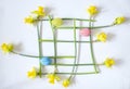 easter decoration with handpainted easter eggs and daffodil flowers,modern art inspired flat lay