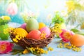 Easter decoration with spring flowers and eggs Royalty Free Stock Photo