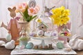 Easter decoration under glass dome on the table Royalty Free Stock Photo