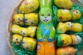 Easter decorative chocolate eggs and bunny Royalty Free Stock Photo