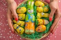 Easter decorative chocolate eggs and bunny Royalty Free Stock Photo