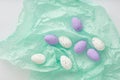 Easter decorative eggs in white and purple Royalty Free Stock Photo