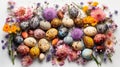 Easter Delight: Colorful Eggs and Blooms in Aerial View