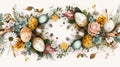 Easter Delight: Quail Eggs & Blooming Flora on White Backdrop