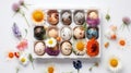 Easter Delight: Quail Eggs and Spring Blooms on White